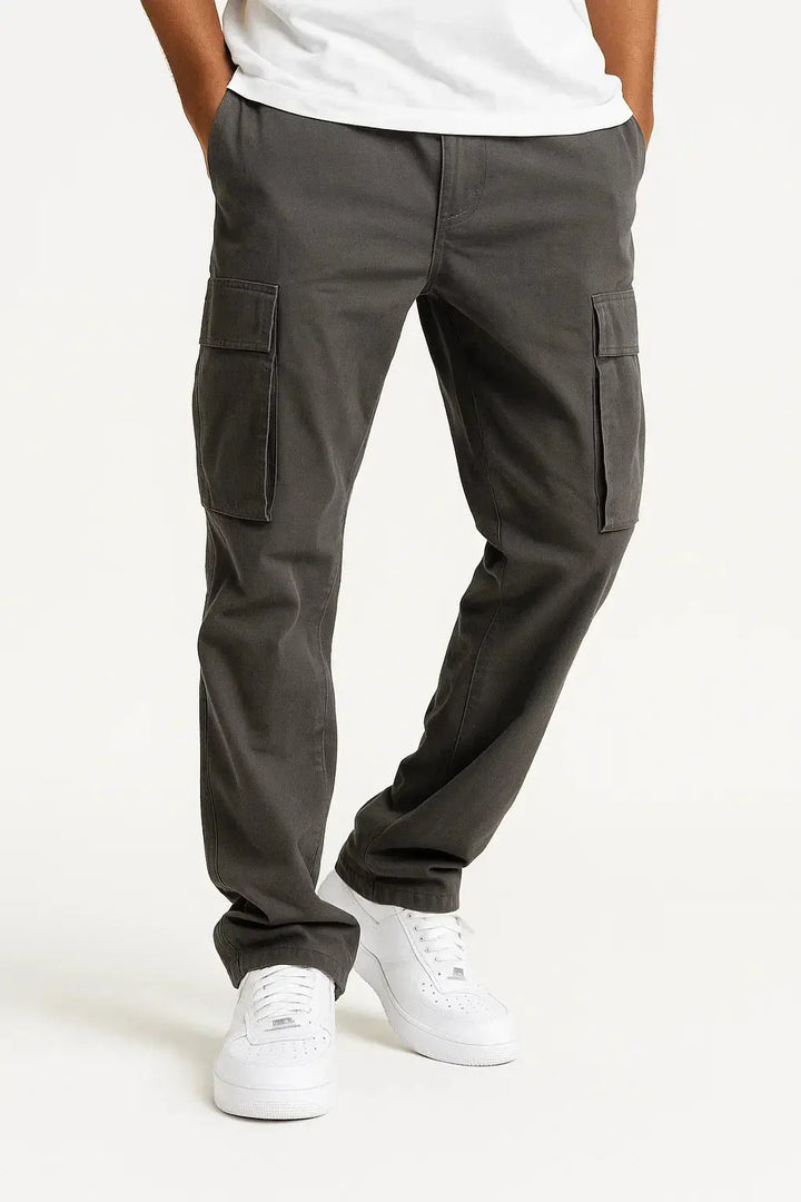 Men's loose fit tactical overalls with elastic waist, multiple pockets, durable workwear.