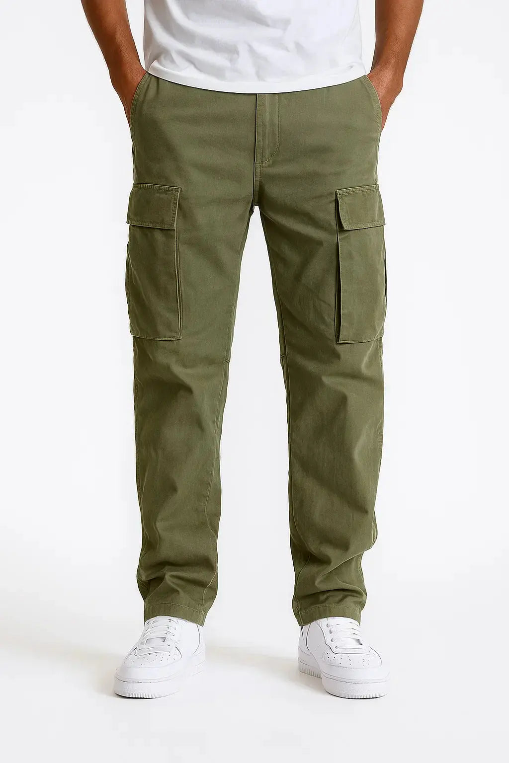 Durable men's workwear overalls, loose fit tactical cargo pants with elastic waist, built for utility.