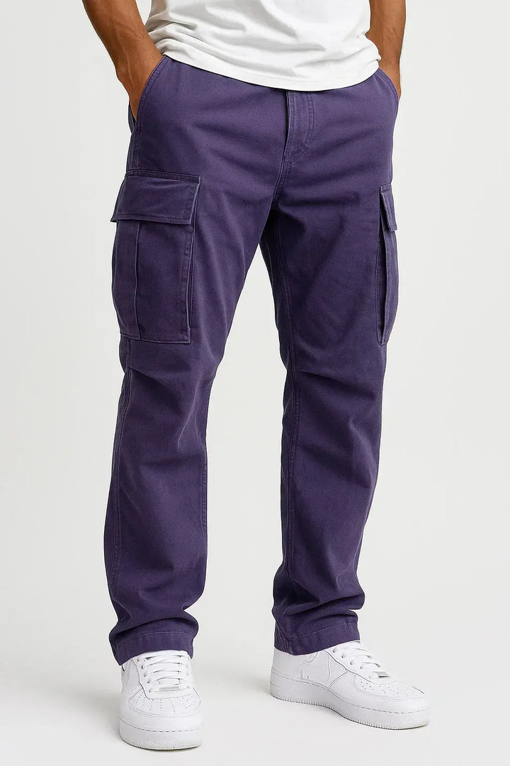 Comfortable men's loose fit overalls, elastic waist, practical cargo pockets for everyday wear & utility.