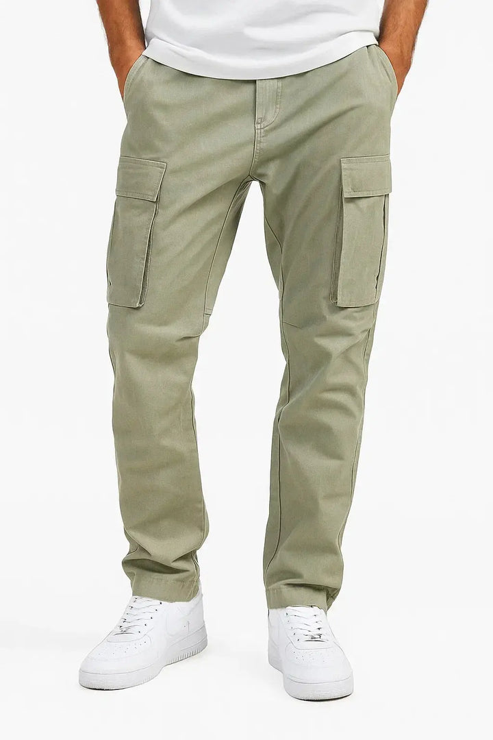 Stylish men's loose fit tactical jumpsuit with elastic waist, perfect for work, casual, & outdoor use.