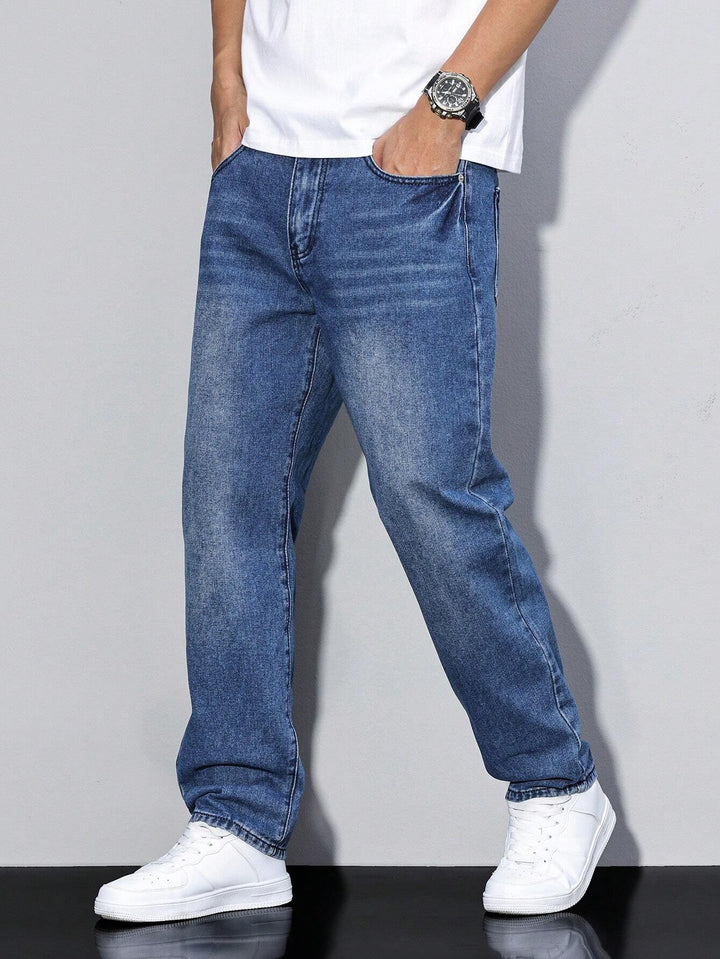 Men's casual straight leg washed denim pants. Loose fit design ensures all-day comfort.
