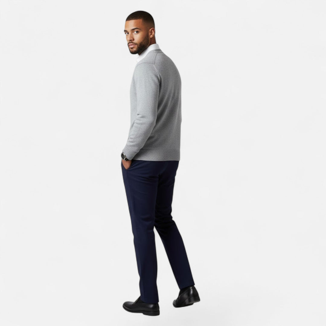 Men's V-neck, loose fit cardigan, a comfortable and versatile outerwear piece for layering.