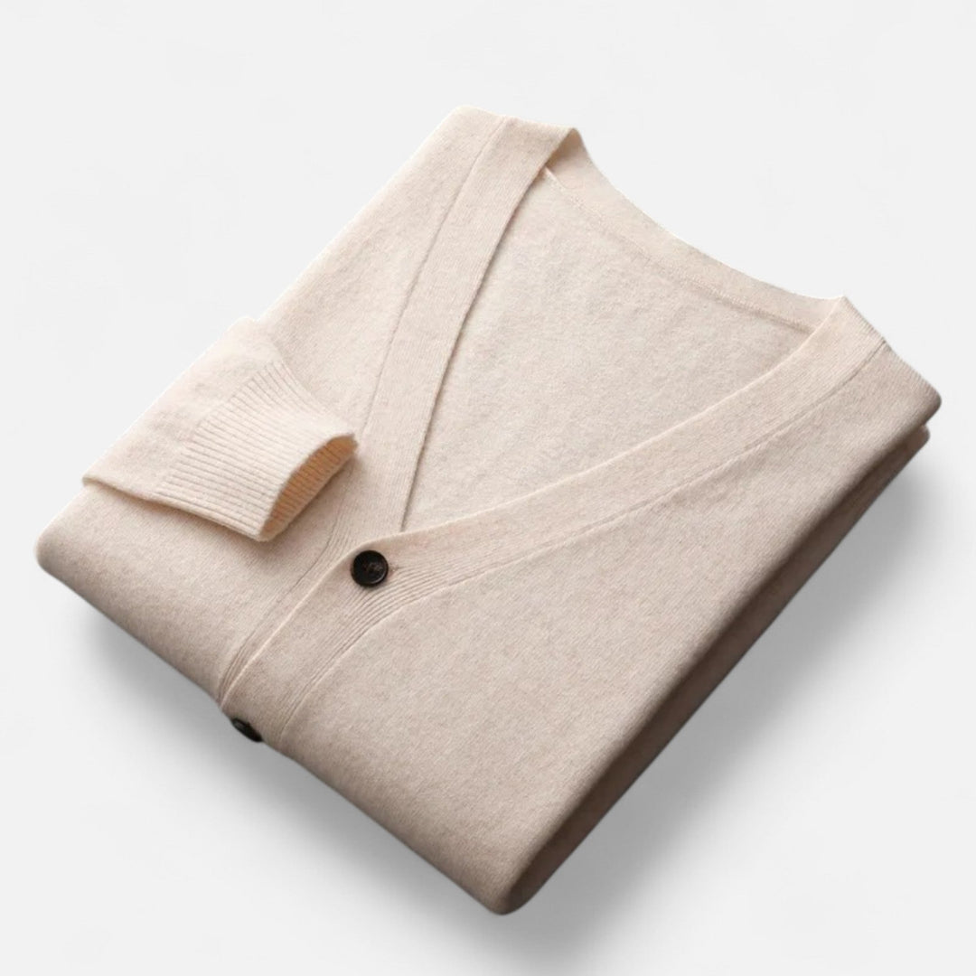 Comfortable men's loose V-neck cardigan for versatile layering and relaxed daily wear.