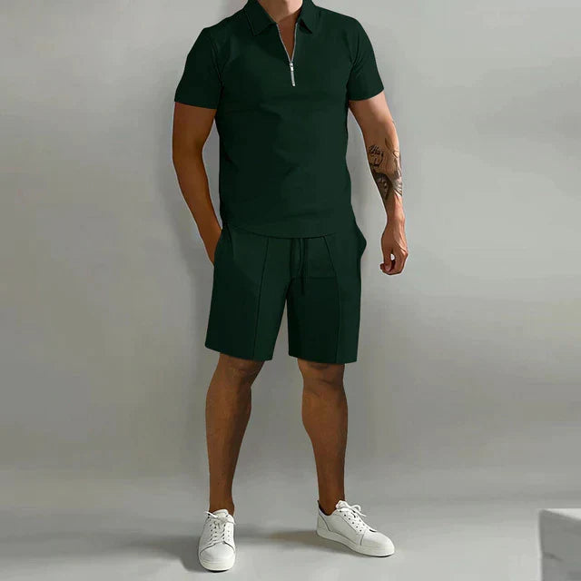 Men's Lorenzo polo & shorts set. Stylish, comfortable two-piece outfit for summer, casual wear, or travel.