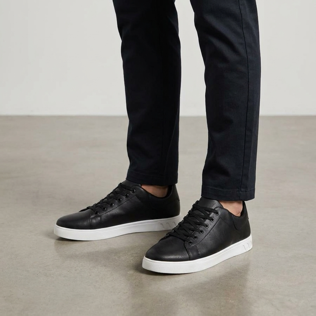 Side view of men's low-top casual sneakers, highlighting sleek design & comfortable everyday fit.