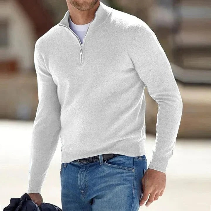 Elegant men's long sleeve cashmere sweater, soft pullover designed for lasting comfort.