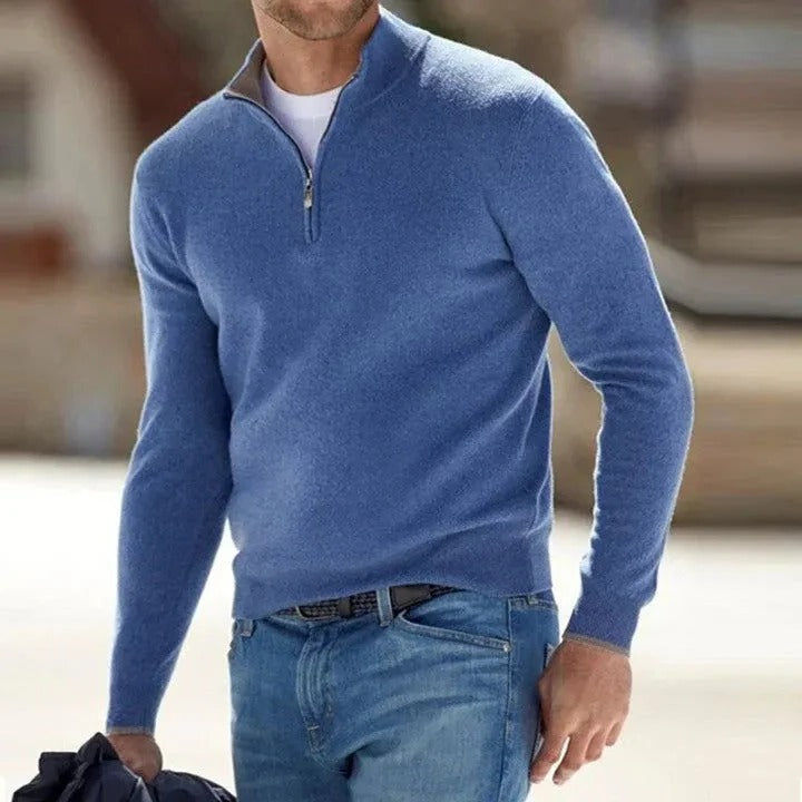 Luxurious men's soft cashmere pullover, classic long sleeve sweater for timeless style.