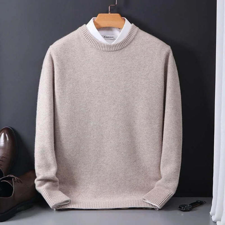 Men's luxurious soft knit sweater in various colors, comfortable and elegant pullover style.