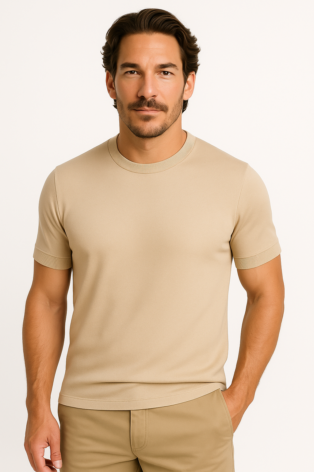 Stylish men's smart casual knit polo shirt with short sleeves, an elegant soft top for versatile everyday & office wear.