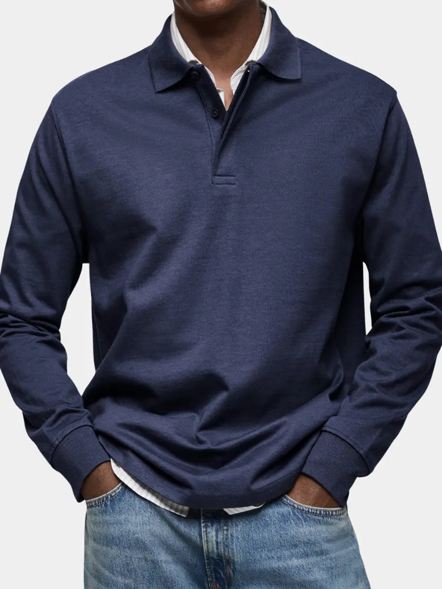 Men's luxury long sleeve polo shirt, classic fit. Perfect for smart casual & everyday wear, comfortable men's top.