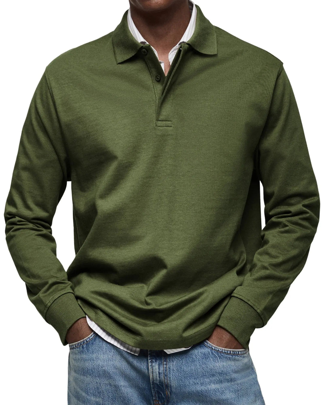 Everyday men's long sleeve polo shirt, classic fit. Comfortable & versatile men's fashion for casual elegance & daily wear.