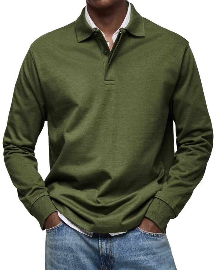 Everyday men's long sleeve polo shirt, classic fit. Comfortable & versatile men's fashion for casual elegance & daily wear.