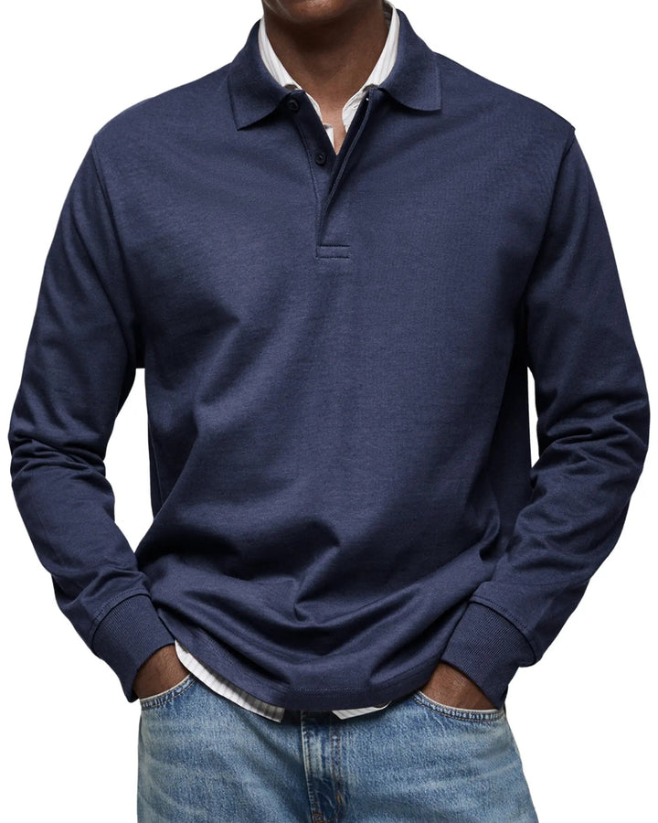 Comfortable men's long sleeve polo shirt. Luxury classic fit men's top for versatile casual & smart casual style.