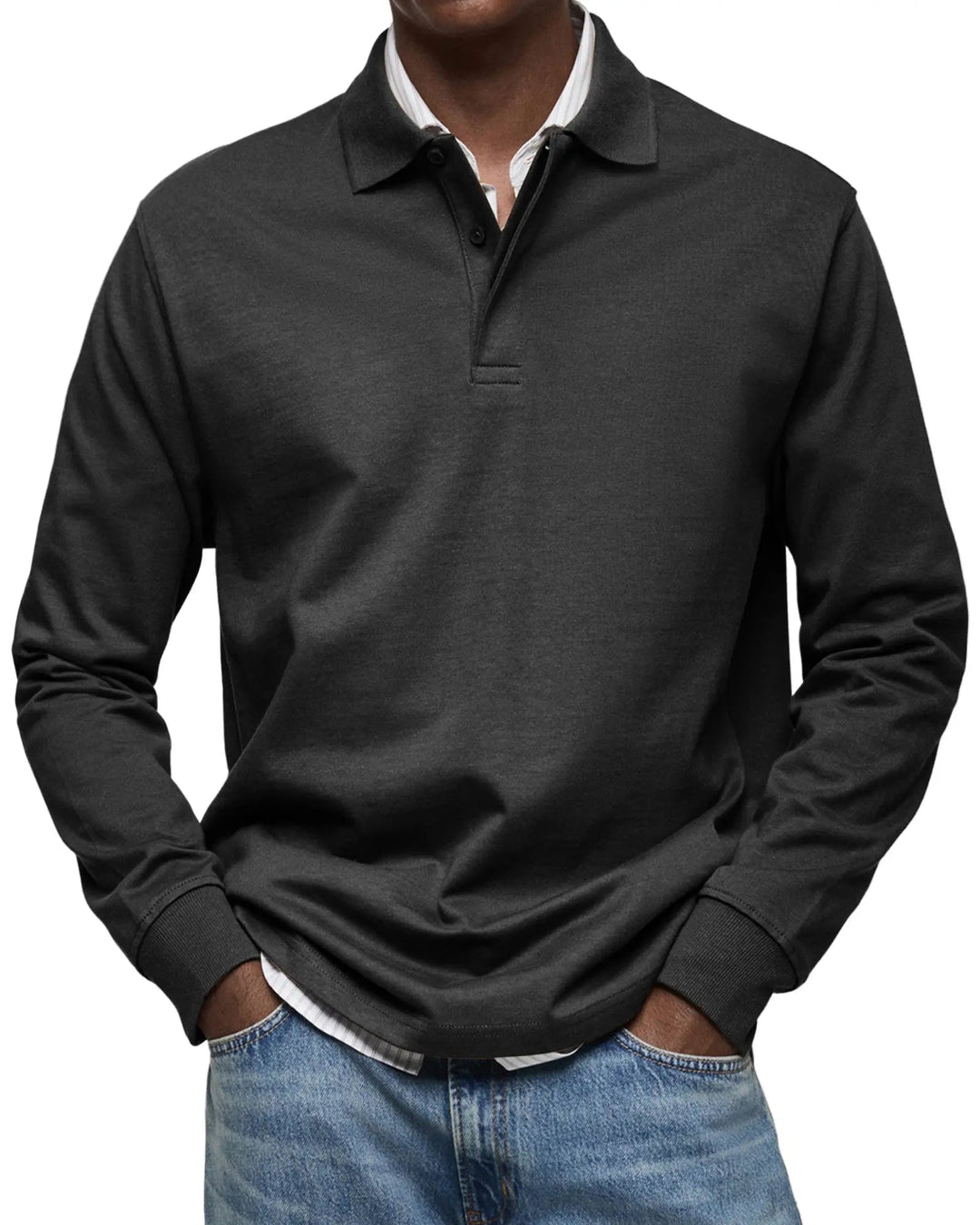 Versatile men's long sleeve polo shirt, classic fit. Ideal men's fashion for casual, smart casual, and everyday wear.
