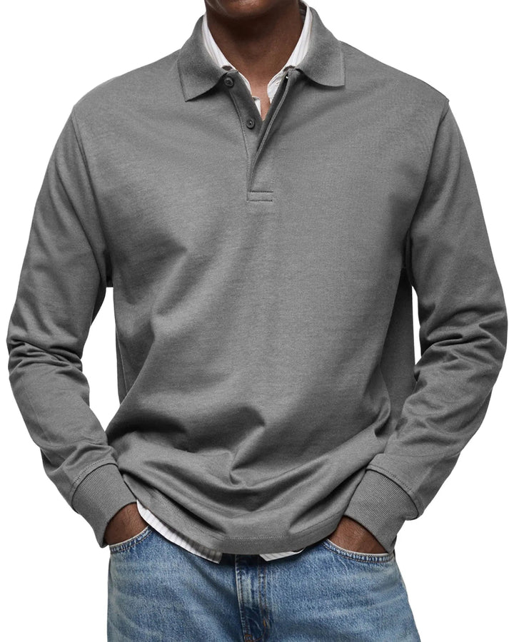Textured men's long sleeve polo shirt, classic fit. Premium men's apparel for smart casual & everyday comfort.