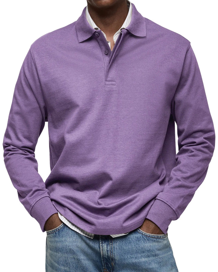 Men's comfortable long sleeve polo shirt, classic fit. A versatile men's top, great for smart casual or casual style.