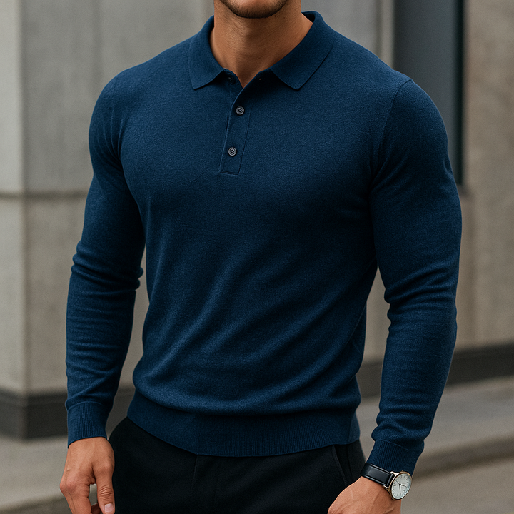 Men's soft knit polo shirt, an elegant and timeless luxury top for any occasion.