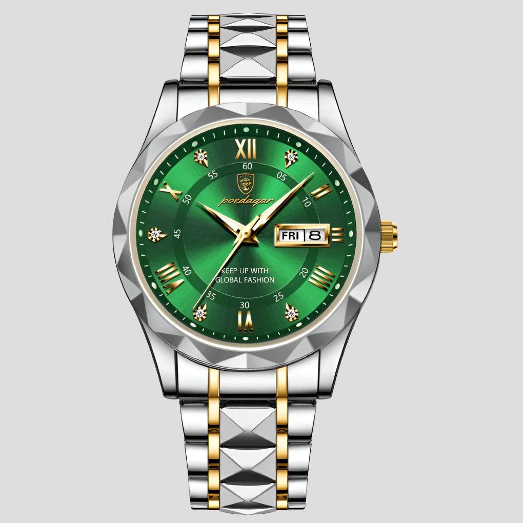Men's luxury stainless steel quartz watch, classic design for business & everyday wear.