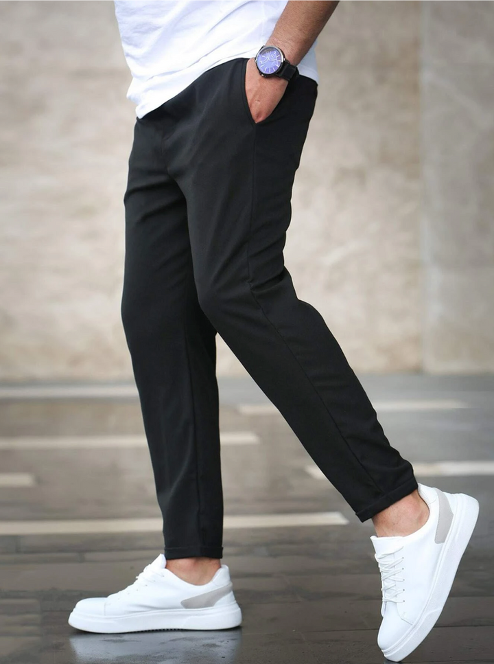 Men's smart tailored stretch pants, combining luxury feel with everyday comfortable wear.