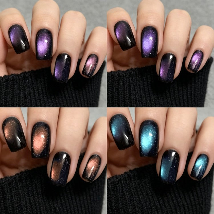Men's magnetic glitter press-on nail set for easy, stylish application. Reusable nail art fashion.
