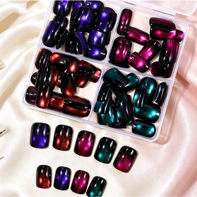 Men's easy-apply press-on nails with magnetic glitter. Reusable, stylish nail set for quick fashion.