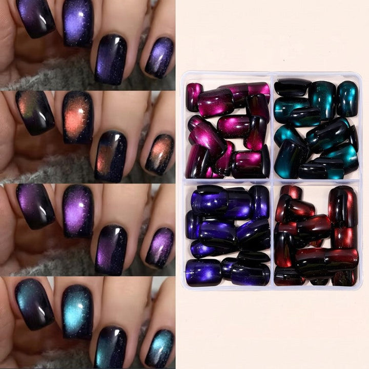 Stylish men's magnetic glitter press-on nail set, a modern nail art fashion accessory for bold looks.
