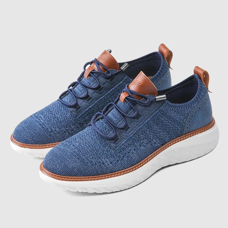 Versatile men's athletic walking shoes. Breathable, comfortable slip-on sneakers in khaki blue.