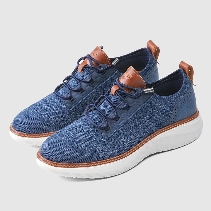 Versatile men's athletic walking shoes. Breathable, comfortable slip-on sneakers in khaki blue.