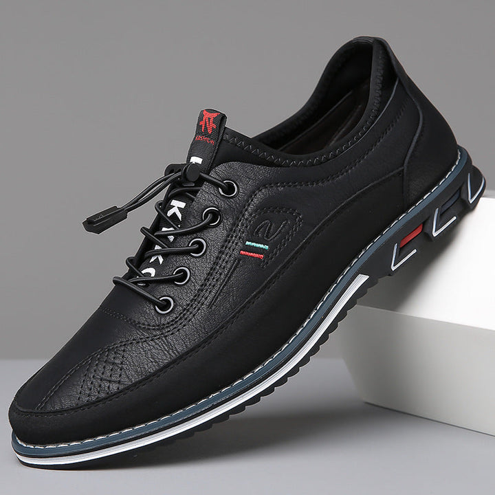 Man walking in Men's Max Comfort Shoes, demonstrating ergonomic support and versatile style for active everyday use.