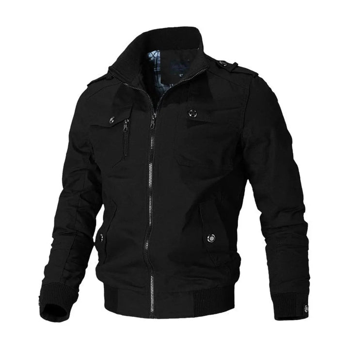 Men's military-style bomber jacket, multi-pocket design, front zip, casual outerwear for fall & spring.