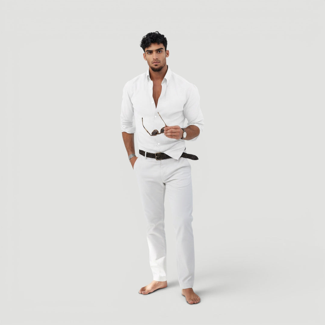 Men's minimalist button-up shirt in a classic, elegant smart casual style, perfect for everyday wear.