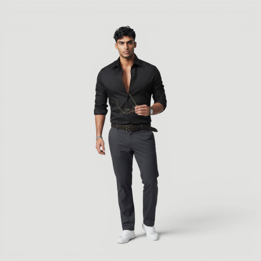 Versatile men's long sleeve button shirt, a wardrobe staple for modern minimalist smart casual fashion.