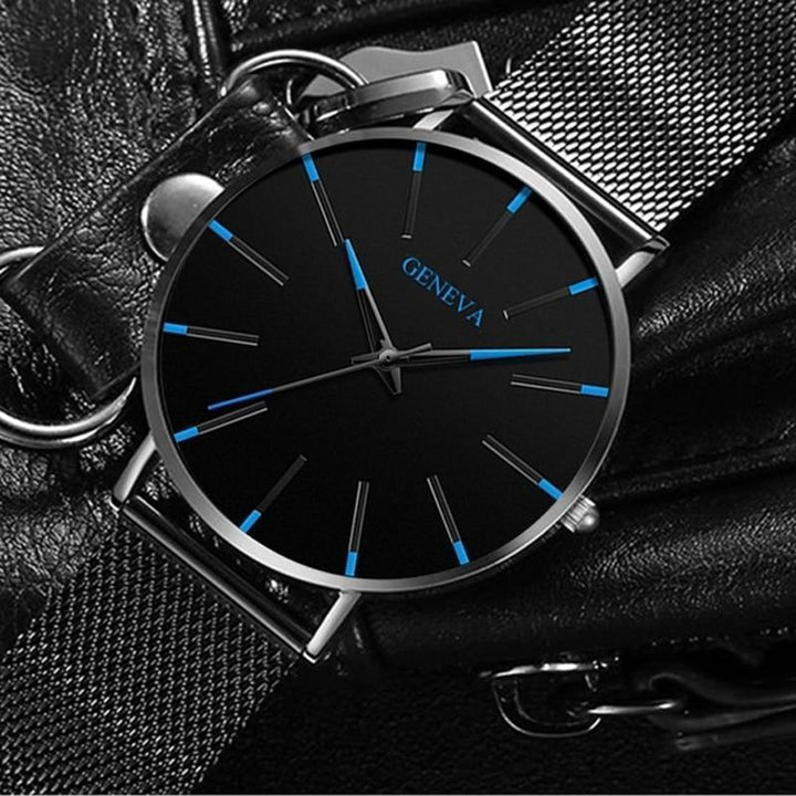 Stylish men's classic watch, a timeless and eco-friendly minimalist accessory with a durable black vegan leather band.
