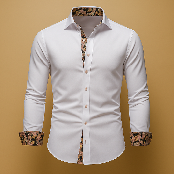 Men's modern classic long-sleeve button-up shirt in a stylish tailored fit, perfect for versatile office or casual wear.