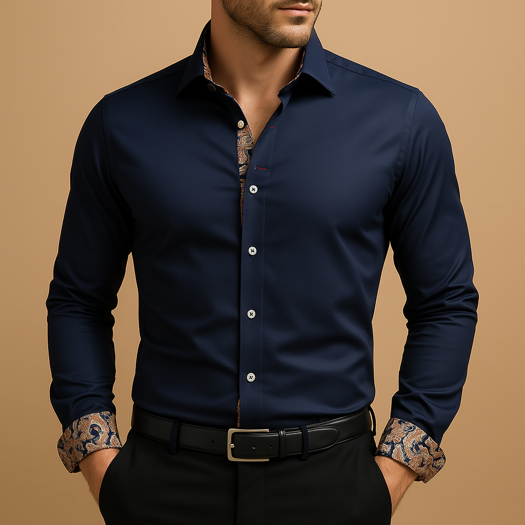 Stylish men's classic long-sleeve shirt with a modern fit, suitable for formal and casual occasions.