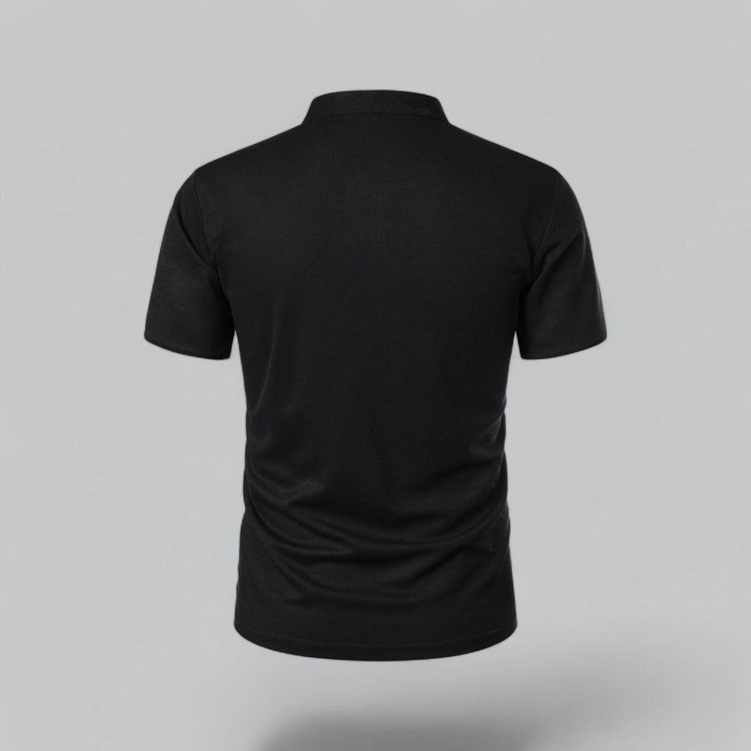 Effortless men's collarless polo, short sleeve, regular fit, perfect for modern men's fashion.
