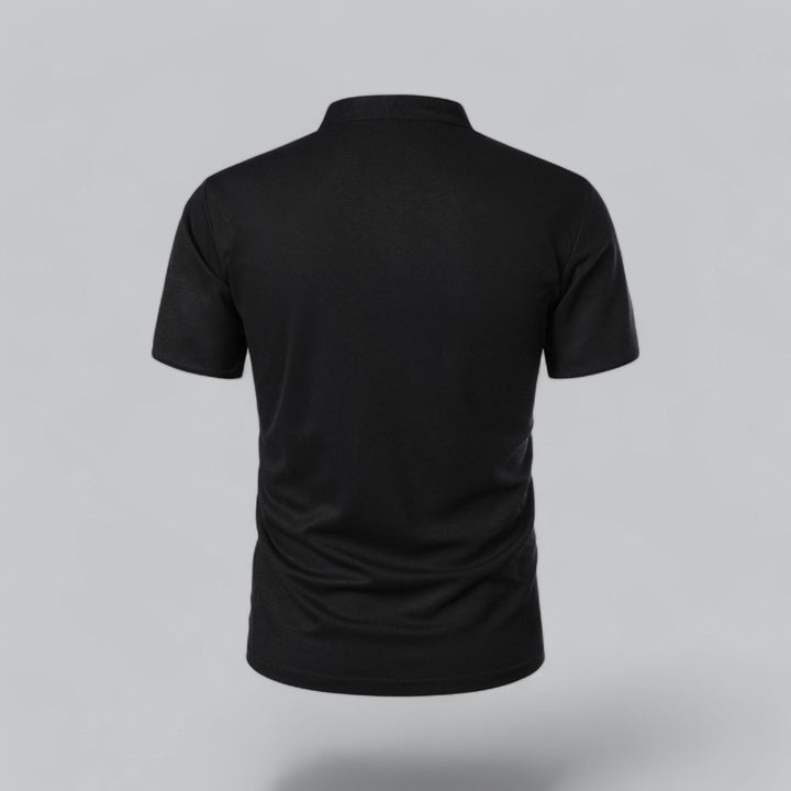 Effortless men's collarless polo, short sleeve, regular fit, perfect for modern men's fashion.