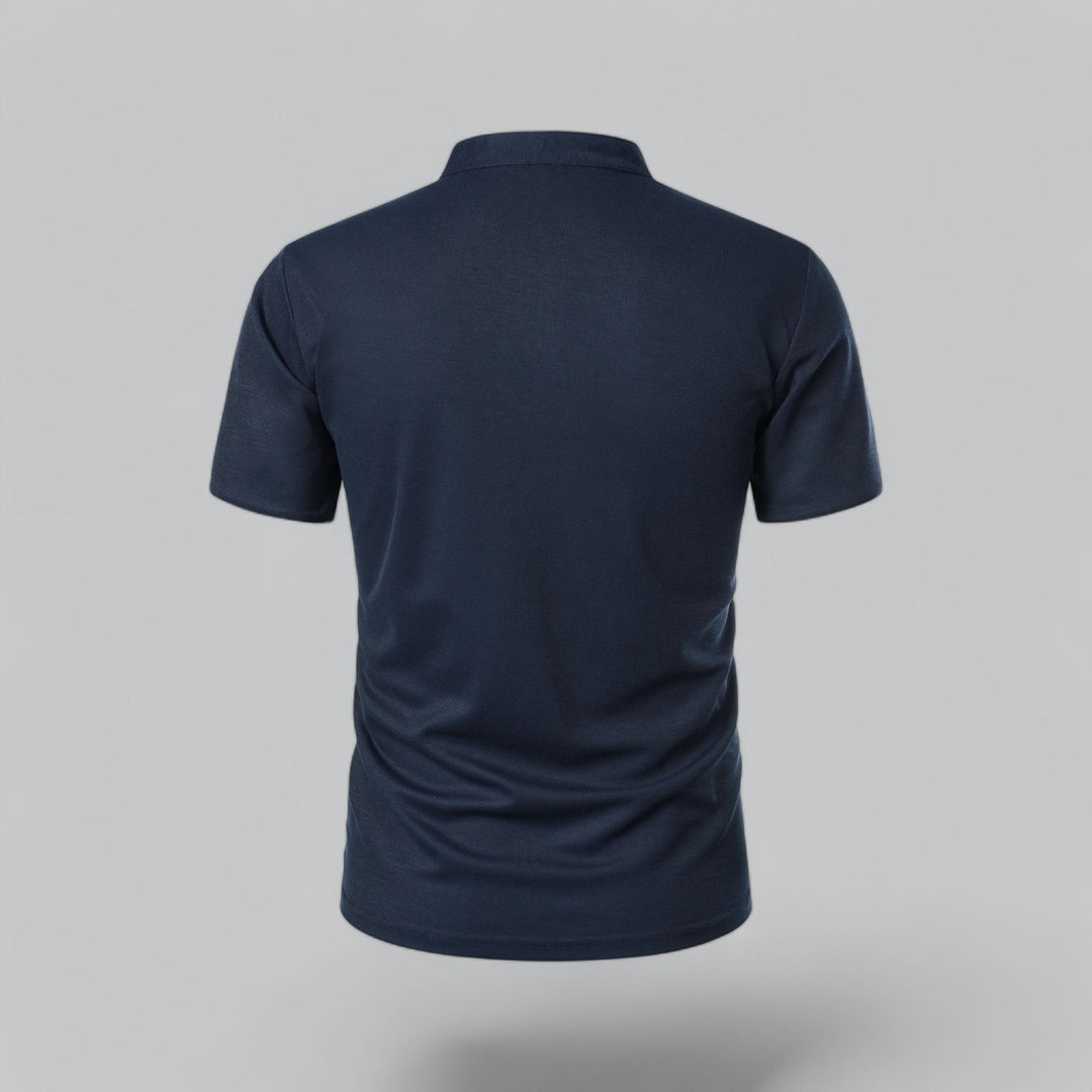 Men's summer fashion collarless polo, short sleeve, effortless regular fit for daily wear.