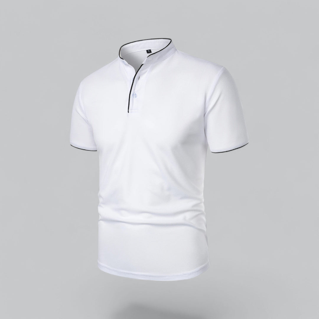 Effortless men's short sleeve polo, mandarin collar, regular fit, a staple for everyday summer style.