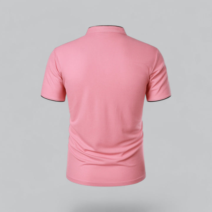Stylish men's regular fit polo, collarless, short sleeve, ideal for comfortable summer fashion.