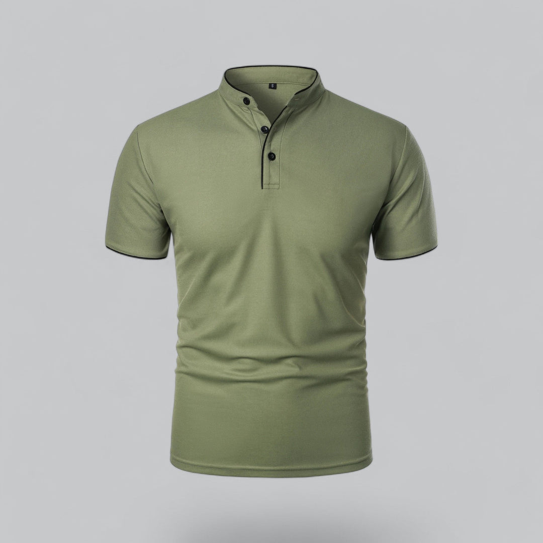 Effortless men's collarless short sleeve polo, regular fit, great for everyday versatile fashion.