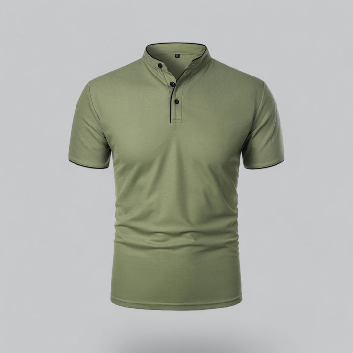 Effortless men's collarless short sleeve polo, regular fit, great for everyday versatile fashion.