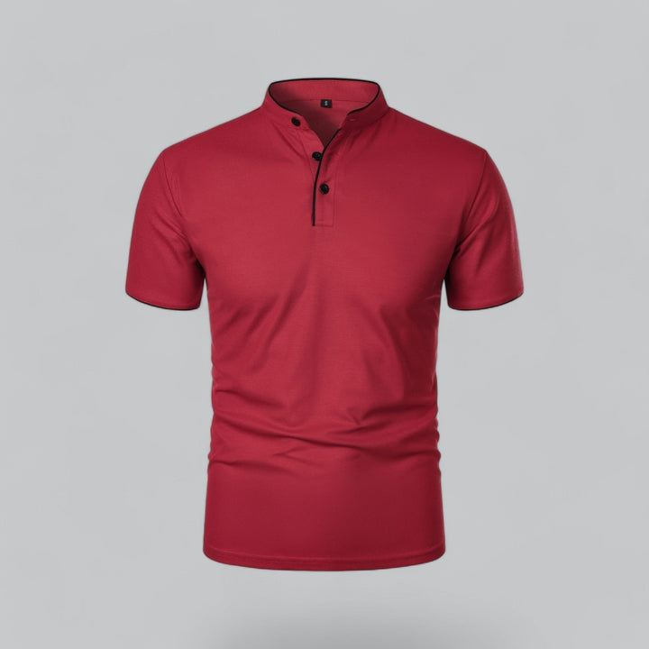 Stylish men's collarless polo, short sleeve, three-button, regular fit, for ultimate summer comfort.