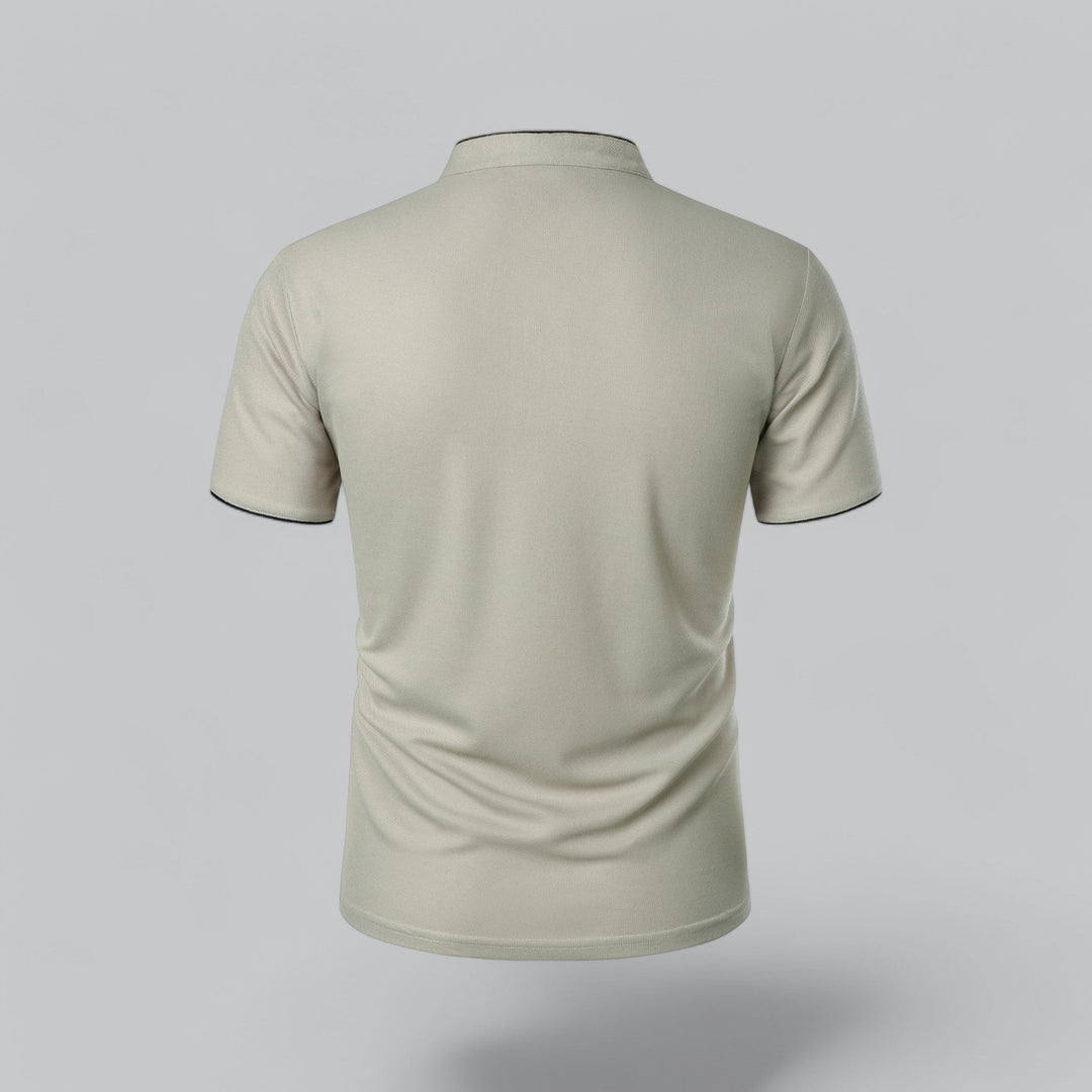 Men's casual collarless polo, short sleeve, smart regular fit, great for everyday summer style.