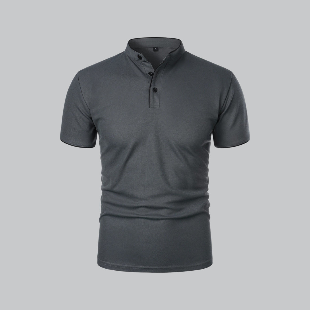 Effortless men's short sleeve polo, collarless, regular fit, perfect smart casual summer fashion.