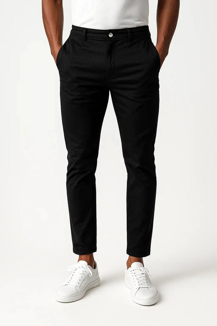 Men's modern fit khaki chino pants, comfortable & stylish for casual or office wear.