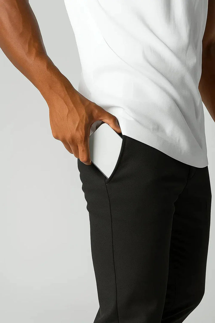Versatile men's khaki chinos, modern fit trousers for all-season comfort & fashion.