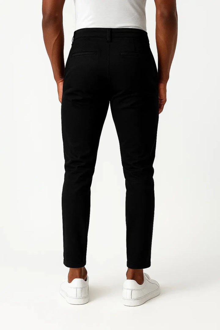 Comfortable men's modern fit khaki chino pants, perfect for versatile daily styling.