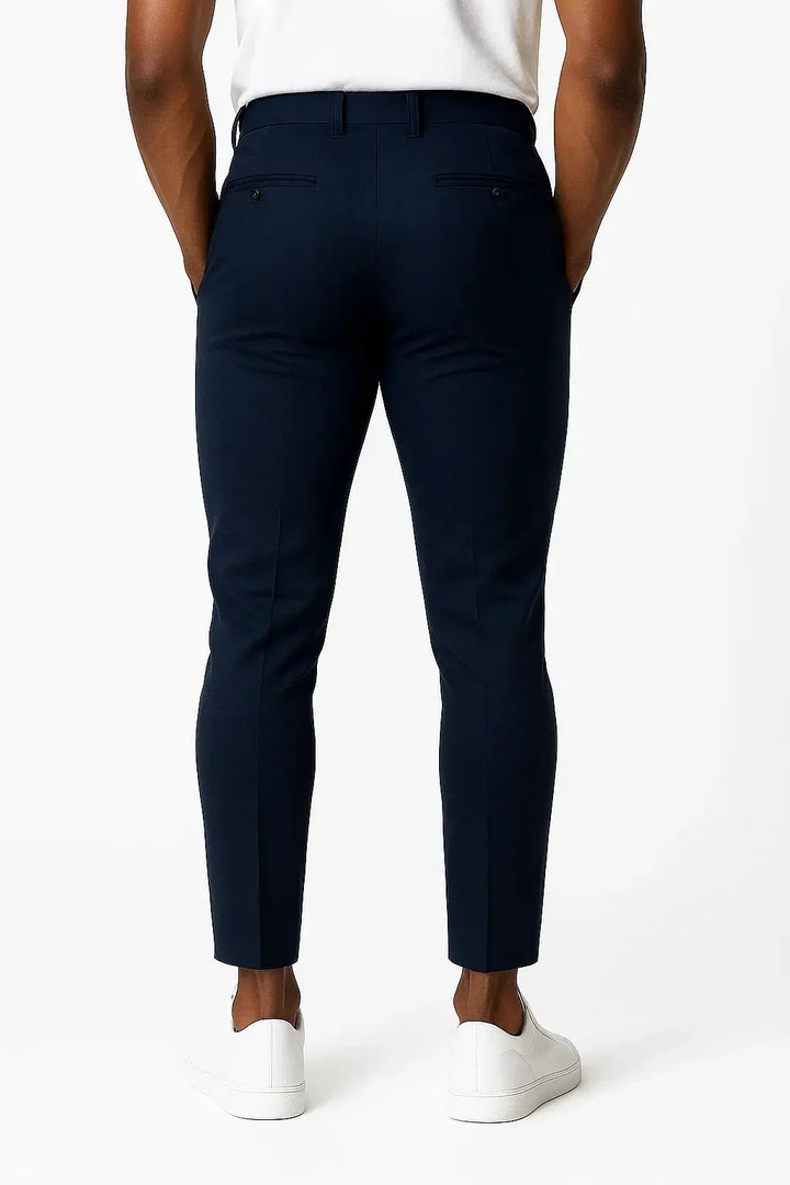 Classic black men's modern fit chino trousers, versatile for formal or everyday wear.