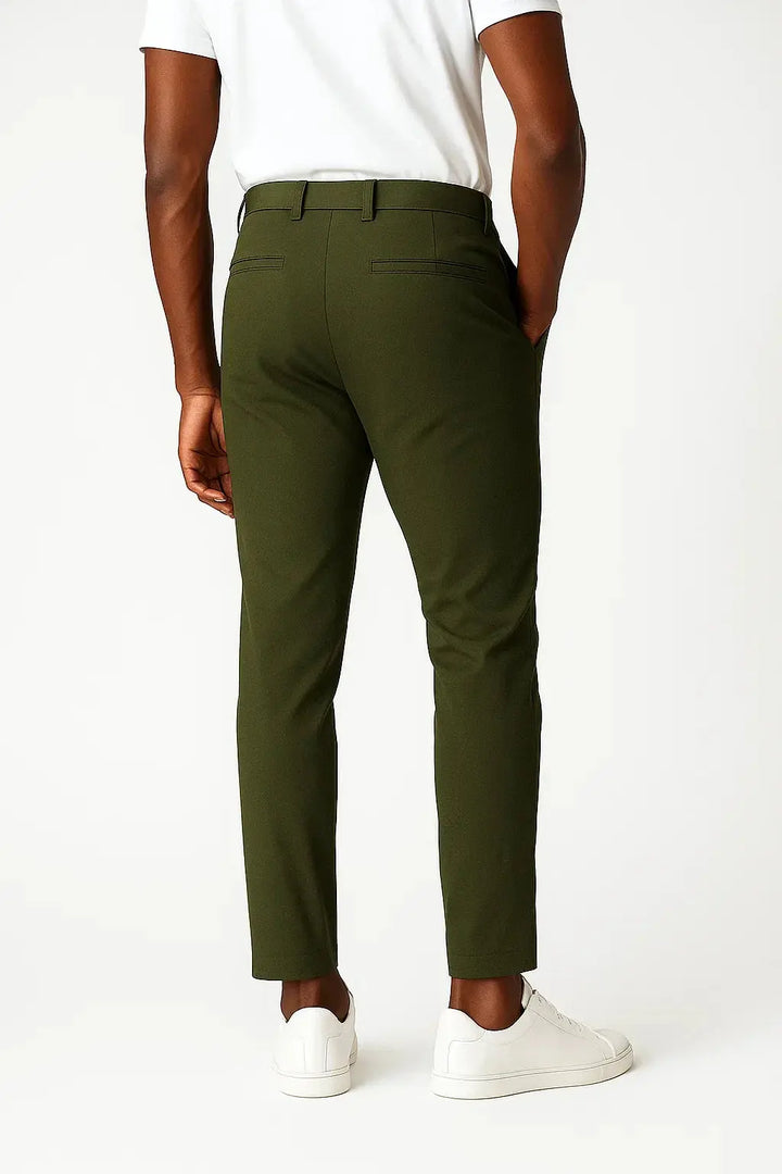 Khaki men's modern fit chino pants, essential comfortable trousers for contemporary style.